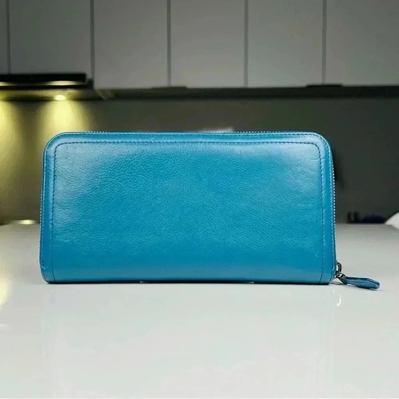 Prada Blue Glace and City Calf Leather Etiquette Continental Wallet - Picture 3 of 12
